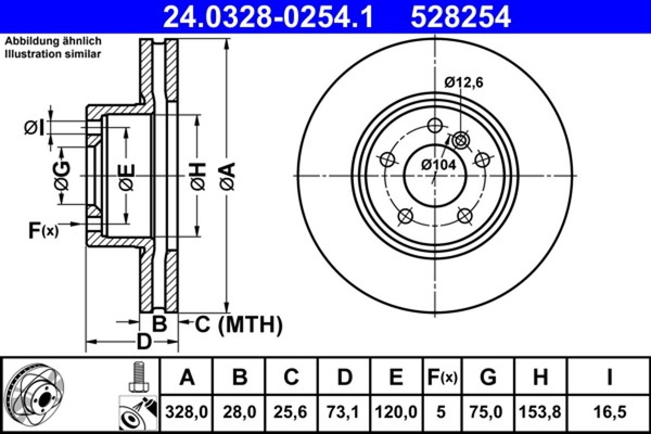 2X Bremsscheibe Powerdisc ATE 24.0328-0254.1 FüR BMW X3 F25 F26 X4 Sdrive Xdrive-image