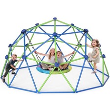 10FT Climbing Dome with Swing Set, Kids Dome Climber Jungle Gym Outdoor Play Tod