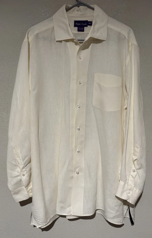 Purple Label Ralph Lauren кремовый белый лен на пуговицах мужские XL сделано в Италии - Изображение 2 из 4
