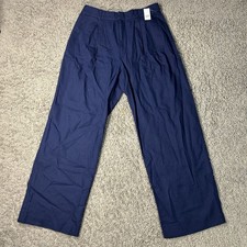 89 NWT GAP Women's 365 High Rise Linen-Blend Trousers Blue Wide-Leg Sz 8 Pants