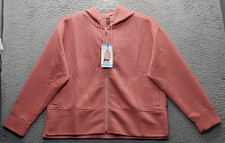 DKNY Hooded Jacket Women L Pink Ribbed Soft Ottoman Tech Pockets Zip Up DPMJ9667