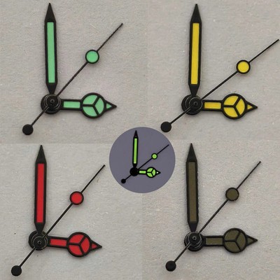 Watch Hands Green Lume Black Silver Edged For NH35 NH36 4R Movements Replacement