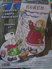 DESIGN WORKS COUNTED CROSS STITCH 17" CHRISTMAS TREE SNOWMEN STOCKING KIT #5966