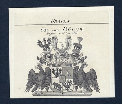 ca.1820 Bülow Buelow Wappen Adel coat of arms Kupferstich antique print heraldry