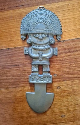 Vintage Solid Brass Aztec Peru Tumi Knife Warrior Wall Hanging Home Tiki Decor