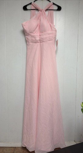 Women Light Pink Floor-length Halter Chiffon Gown With Ruched Bodice Dress Sz 8