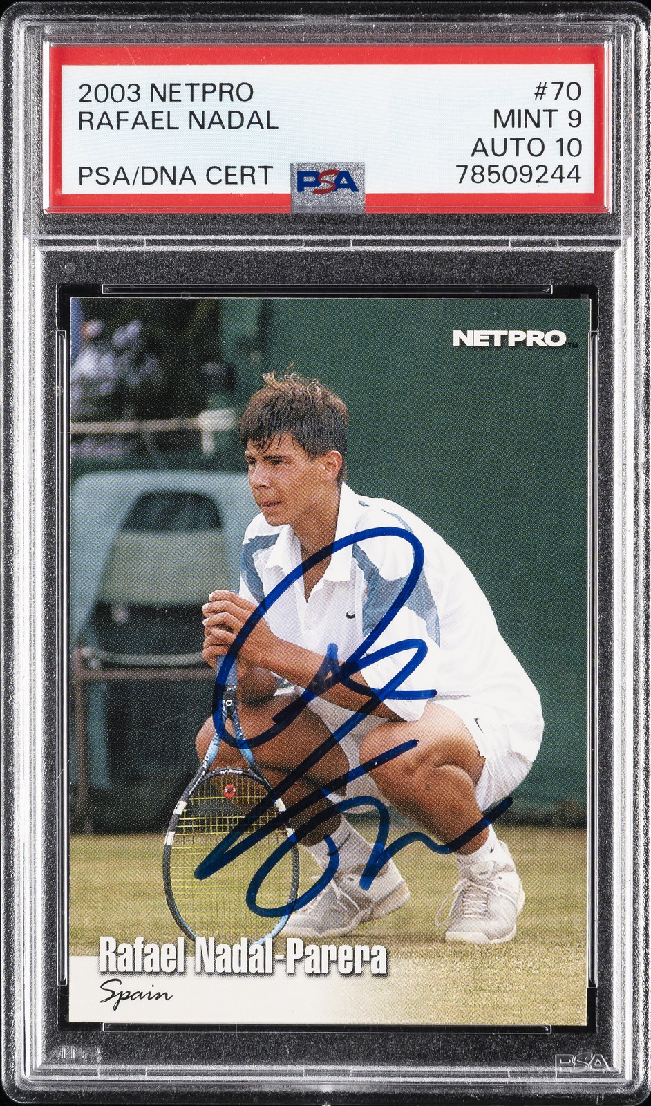 2003 NETPRO #70 RAFAEL NADAL-PARERA ROOKIE RC PSA 9 AUTO 10 view 1