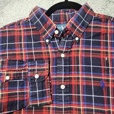 Ralph Lauren Button Down Shirt Mens Large Red Plaid Classic Fit Long Sleeve
