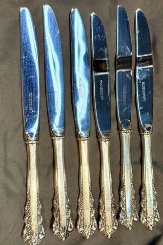 6 Lunt L Lace Sterling Silver Knives - 390g  12.54 Troy oz- Scrap? HEAVY Handle