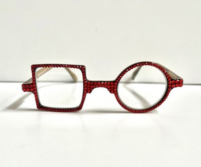 JIMMY CRYSTAL Women's Asymmetric Circle Square Reading Glasses Red Swarovski
