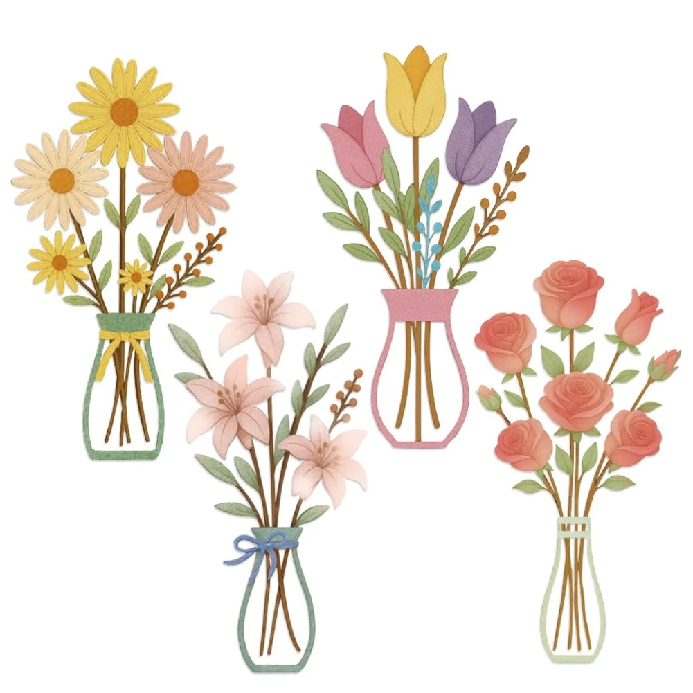 4PCS Metal Flower Wall Art Rustic Farmhouse Floral Wall Decor Modern Minimali...