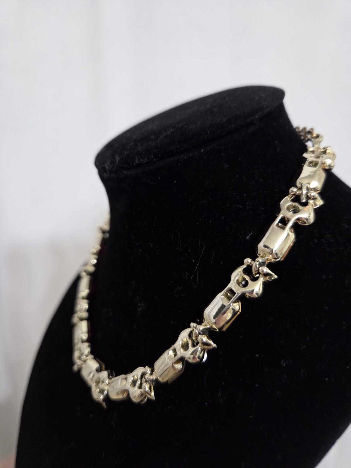 Vtg MCM Ruby Red Rhinestone Statement Necklace Go… - image 8