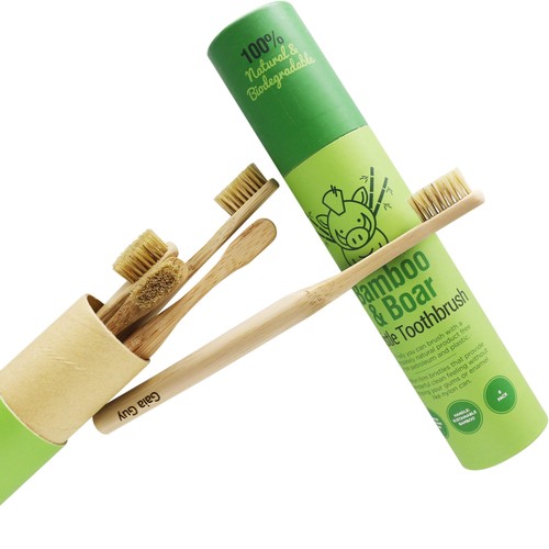 Spazzolino da denti in bambù a setole naturali (NO nylon - SOLO pelo di cinghiale) - Totalmente composto... - Foto 2 di 8