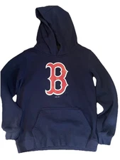 Navy Boston Red Sox Logo Pullover Fleece Hoodie Youth Size 10/12 Medium Warm!