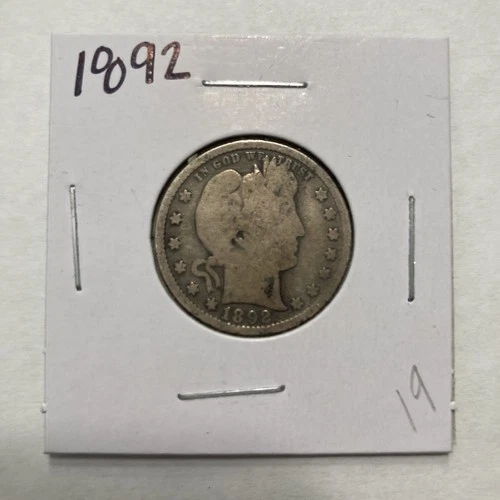 1892 Barber 90% Silver Quarter 25c US Coin