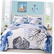 2 Piece Coastal Quilt Set Twin Size,Soft Lightweight Twin 68"x86" Navy Blue