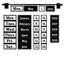 Magnetic Flip Calendar for Classroom with Rod Whiteboard, Black-white