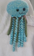 LARGE HAND CROCHETED JELLYFISH STUFFED TOY, with long tentacles, 24 in.