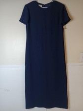 Talbots Dress Womens 10 Blue Floral Jacquard Sheath Short Sleeve Long Lined