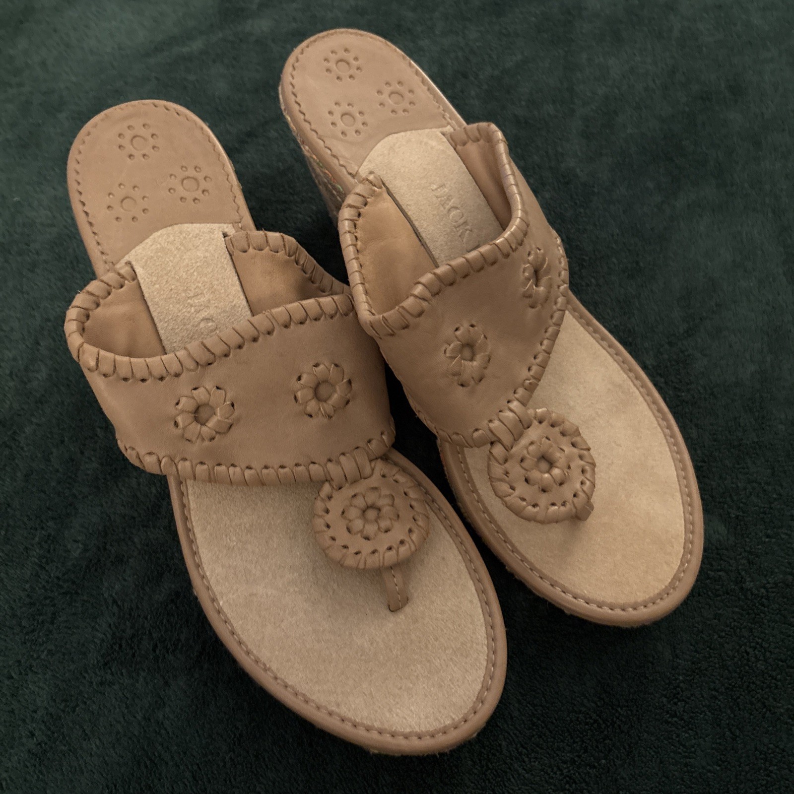 APL Un paio sandali Jack Rogers zeppa perizoma tessuto luminoso zeppa donna 8 NUOVI