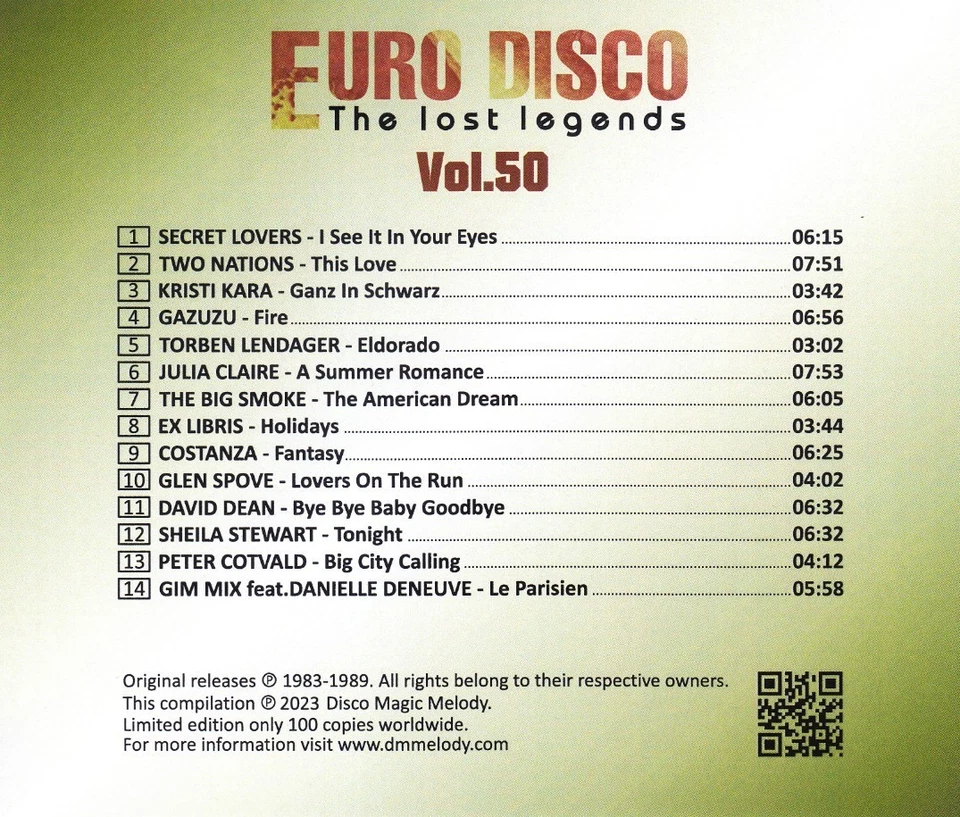 Euro Disco - The Lost Legends Vol. 50 (CD, Compilation, Limited Edition !!! - Bild 2 von 3