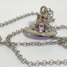 Vivienne Westwood Tiny ORB Necklace Purple Silver 2.3cm Pendant with drawstring