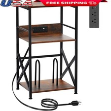 Record Player Stand W/ Charging Station 3-Tier Vinyl Storage Easy Assembly New