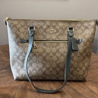  COACH GALLERY TOTE HANDBAG SIGNATURE CANVAS Khaki/Amazon Green 79609