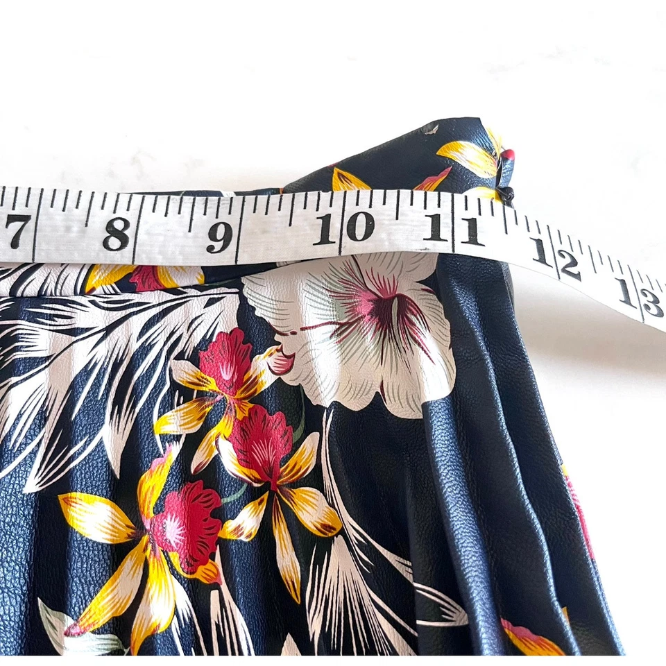 Topshop Falda Midi Floral Plisada Cuero Sintético Azul Marino Talla 0 Foto 4 de 4