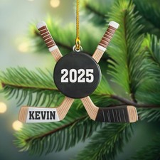Personalized Hockey Ornament 2025, Custom Name Hockey Sticks And Puck
