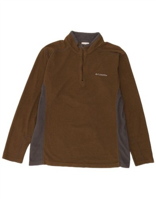 COLUMBIA Mens Zip Neck Fleece Jumper Large Brown Colourblock Polyester AC21