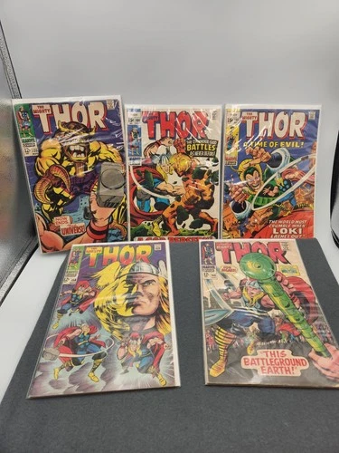 Thor Vintage Marvel Comic Lot Silver Age x5 #166 #191 #144 #155 #258 Loki