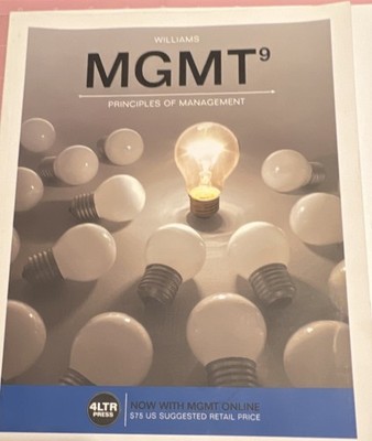4LTR Press MGMT9 Principles of Management Hardcover by Williams