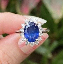 5.50Ct Oval Cut Natural Blue Sapphire & Diamo...