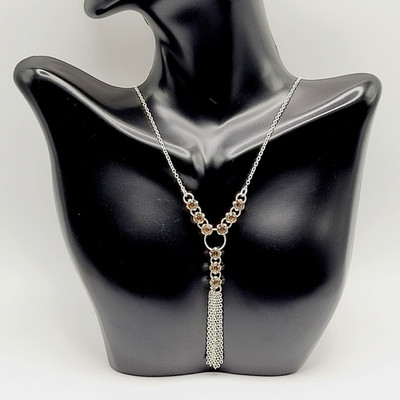 SAQ Y Style Topaz Color Acrylic Rhinestones Silver Tone Tassel Vintage Necklace