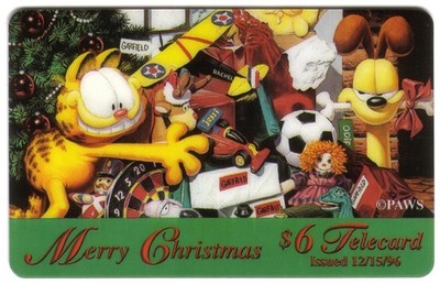 $6. Garfield, Odie And Toys Under Tree: 'Merry Christmas' (12/15/96) Phone Card
