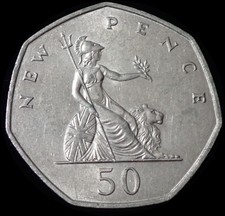 UK 50 New Pence 1970 Elizabeth II Britannia Coin WCA B485