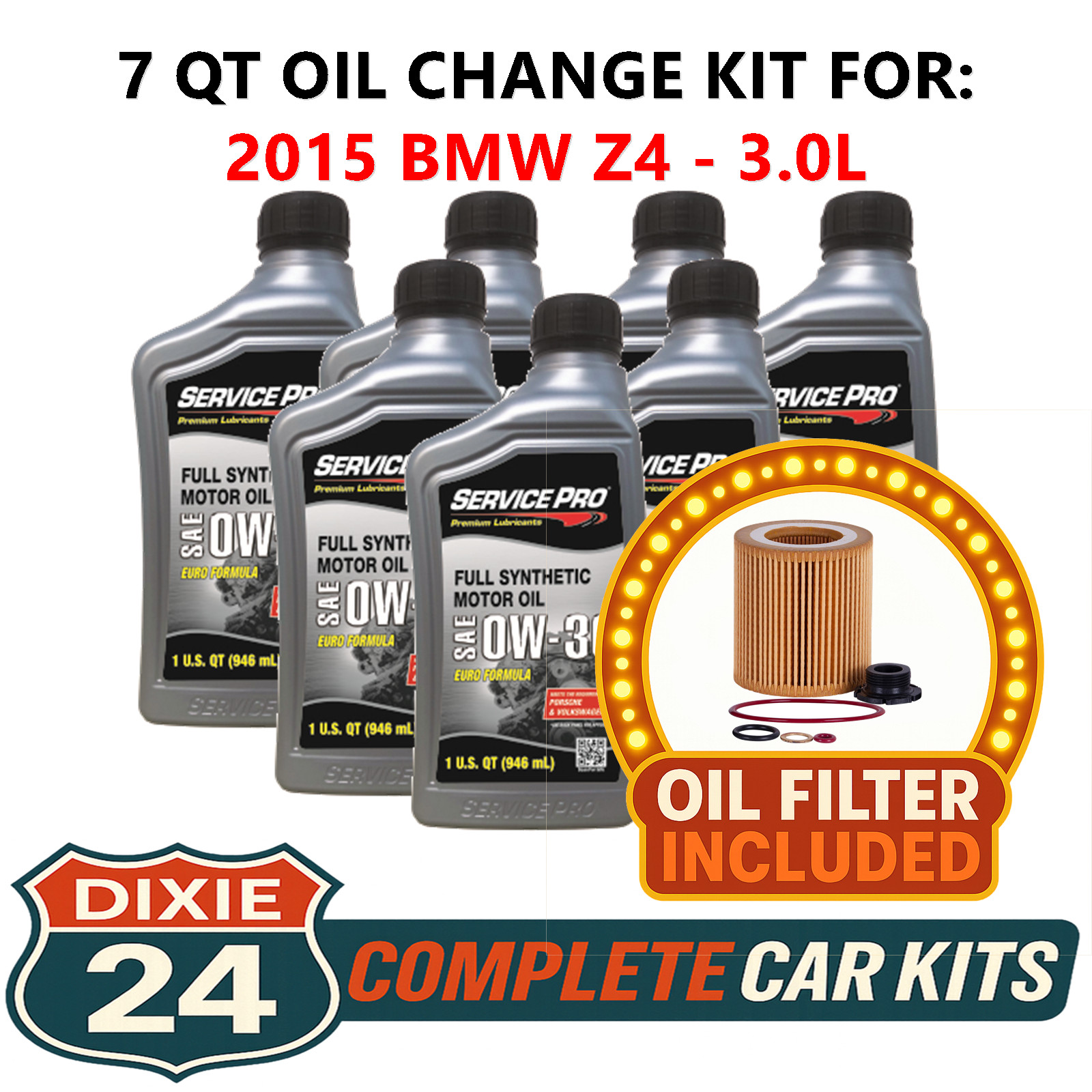 Fits: 2015 BMW Z4 3.0L 6,000 Mile Synthetic Oil & Filter Kit (0W-30)