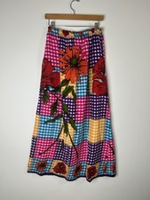 Vintage 1970  s Skirt Women  s Multicolor Gingham Flowers Nazi Hippy Novelty