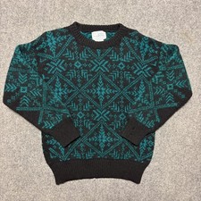 Vintage 90s Nordic Hand Made Hand Knit Fair Isle Wool Sweater Men  s XS