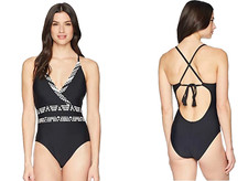 Athena Women's Mystique Plunge Surplice One Piece Swimsuit sz 12 Black