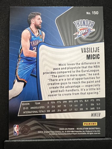 2023-24 Panini Revolution Rookie Winter RC #150 Vasilije Micic Thunder - Picture 4 of 4