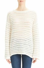$345 Women's Theory Links Links Stripe Cotton Blend Sweater, White Size Petite