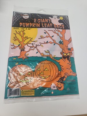 VINTAGE HALLOWEEN 2 GIANT PUMPKINS LEAF BAGS 30'' X 48'' YARD GARDEN FALL DECOR 