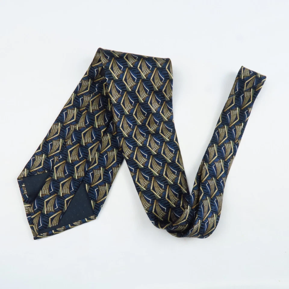 Corbata Pierre Cardin Para Hombre Multicolor Azul Dorado Estampado Abstracto Toda Seda 57x4 Foto 4 de 4