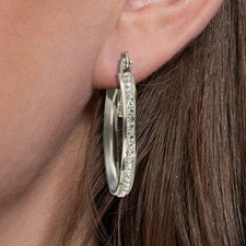 Sterling Silver CZ Zirconia Crystal Eternity  Huggie Hoop Earrings - ALL SIZES