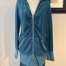 Juicy Couture teal blue velour full zip tracksuit set jacket pants size L