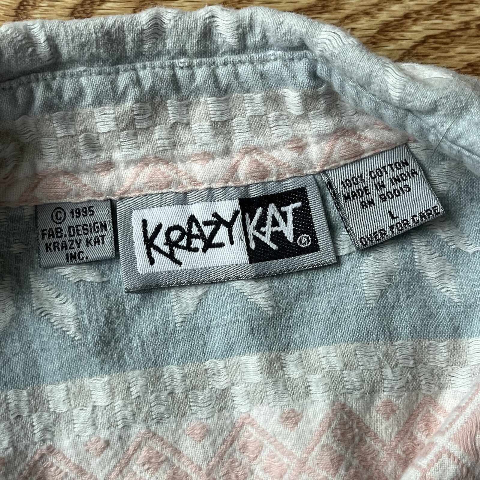 Krazy Kat Button Down Snowflake Blue Pink Cotton … - image 3