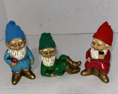 Vtg. Set Of 3 Brinns Gnomes/Japan. Red,powder Blue And Green