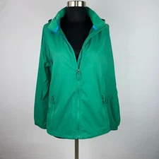 L.L. Bean Lightweight Jacket Womens M Zip Up Nylon Collared Roll Up Hood AU